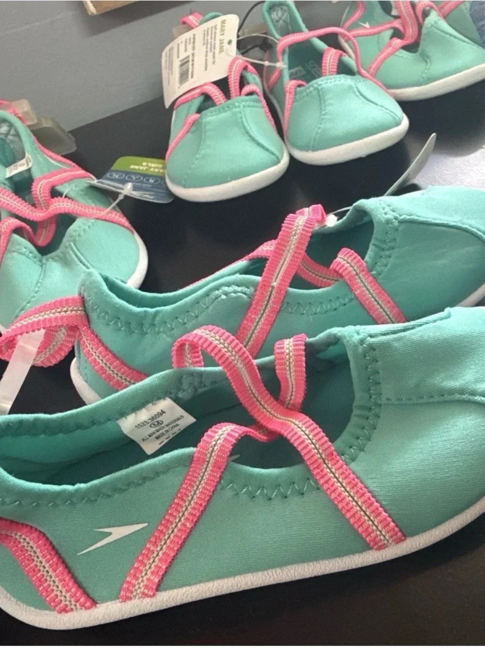 Speedo Girls Teal Water Shoes with Pink Straps